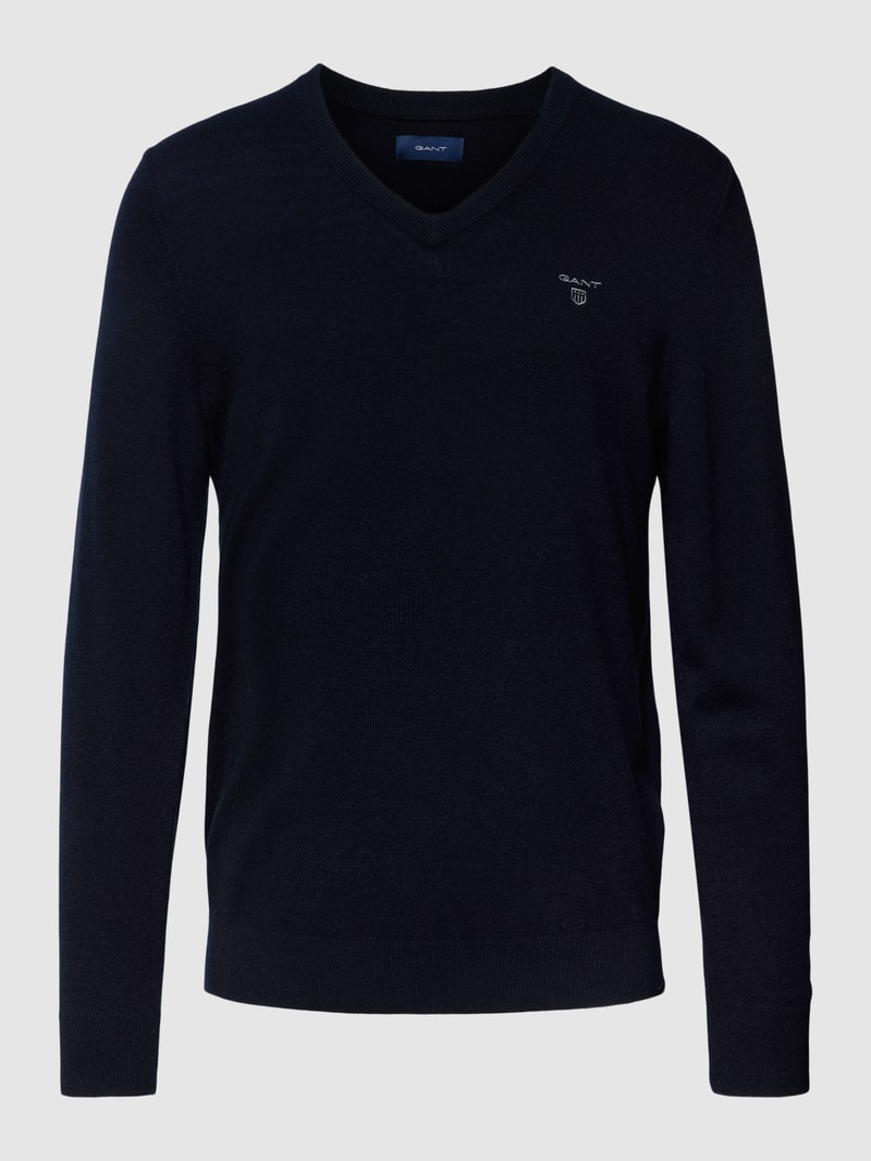 Strickpullover mit Label-Stitching in marineblau
