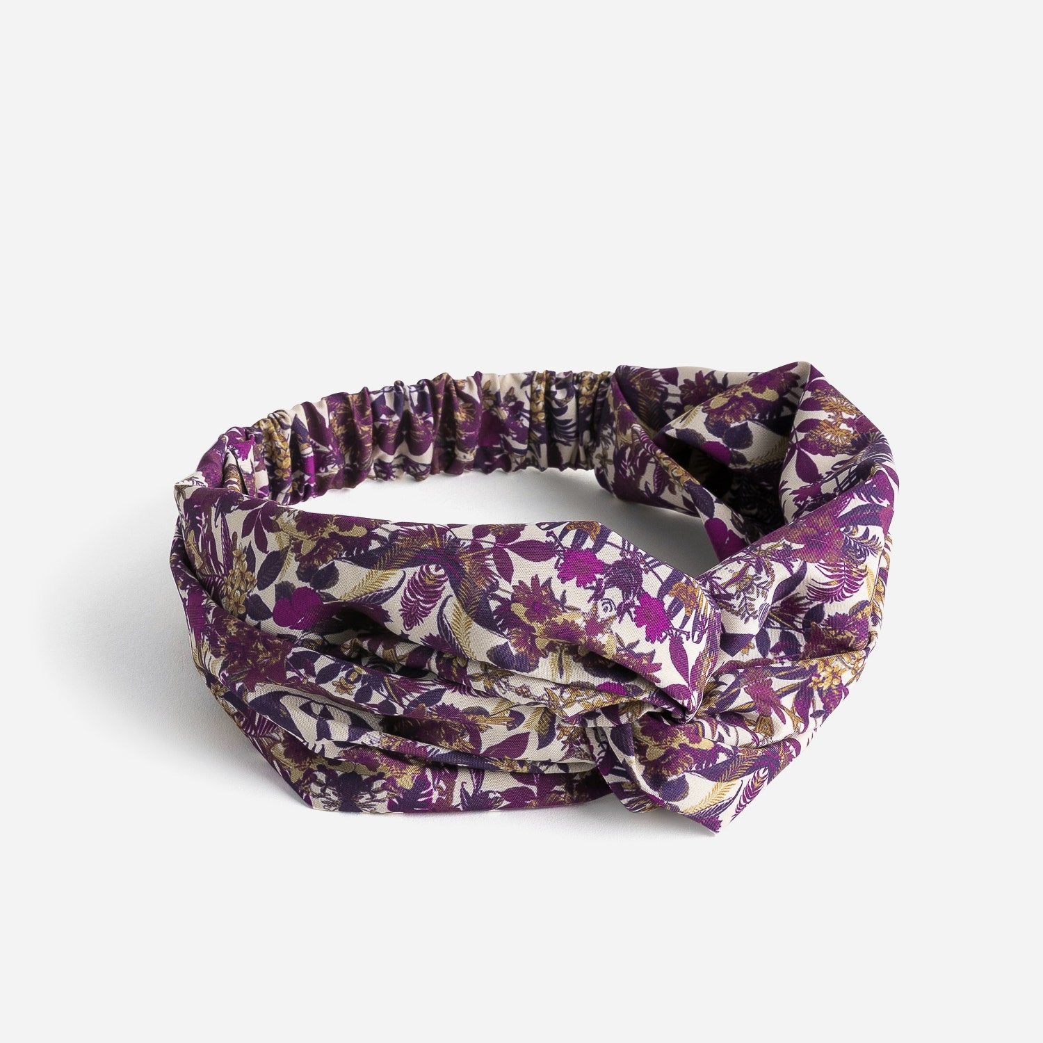 Bandeau écru à imprimé fleurs prune