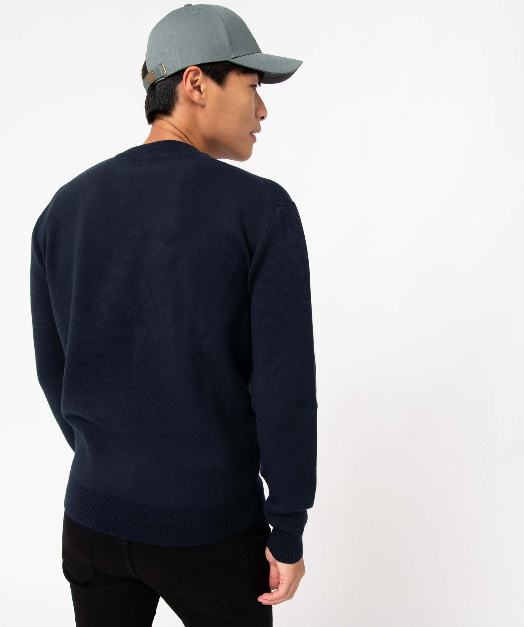 Pull homme à col rond en maille unie bleu fonce | GEMO