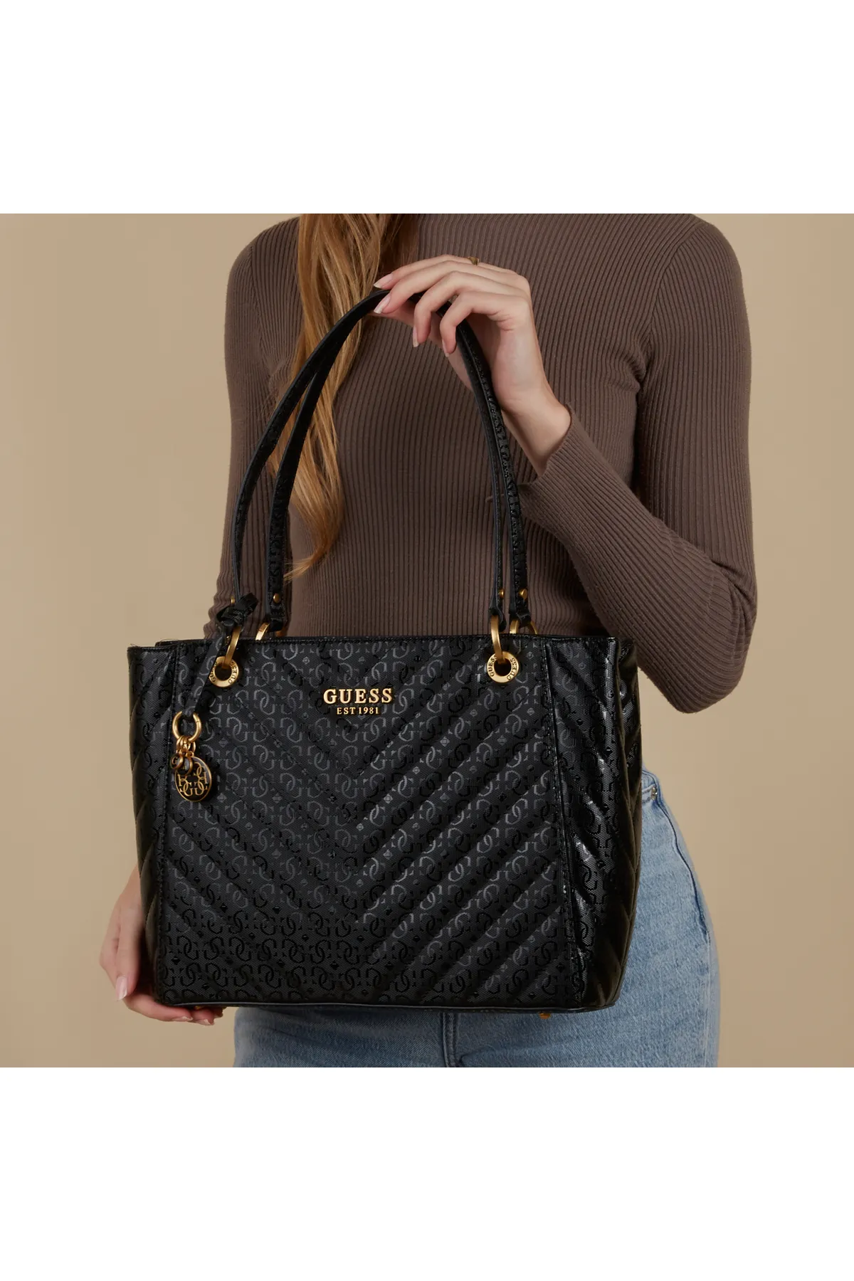 Guess  Jania Damen Schultertasche Schwarz Hwga91-99250-bla