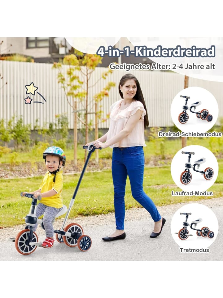 COSTWAY 4 in 1 Dreirad von 2-4 Jahren in Blau günstig kaufen 38 cm