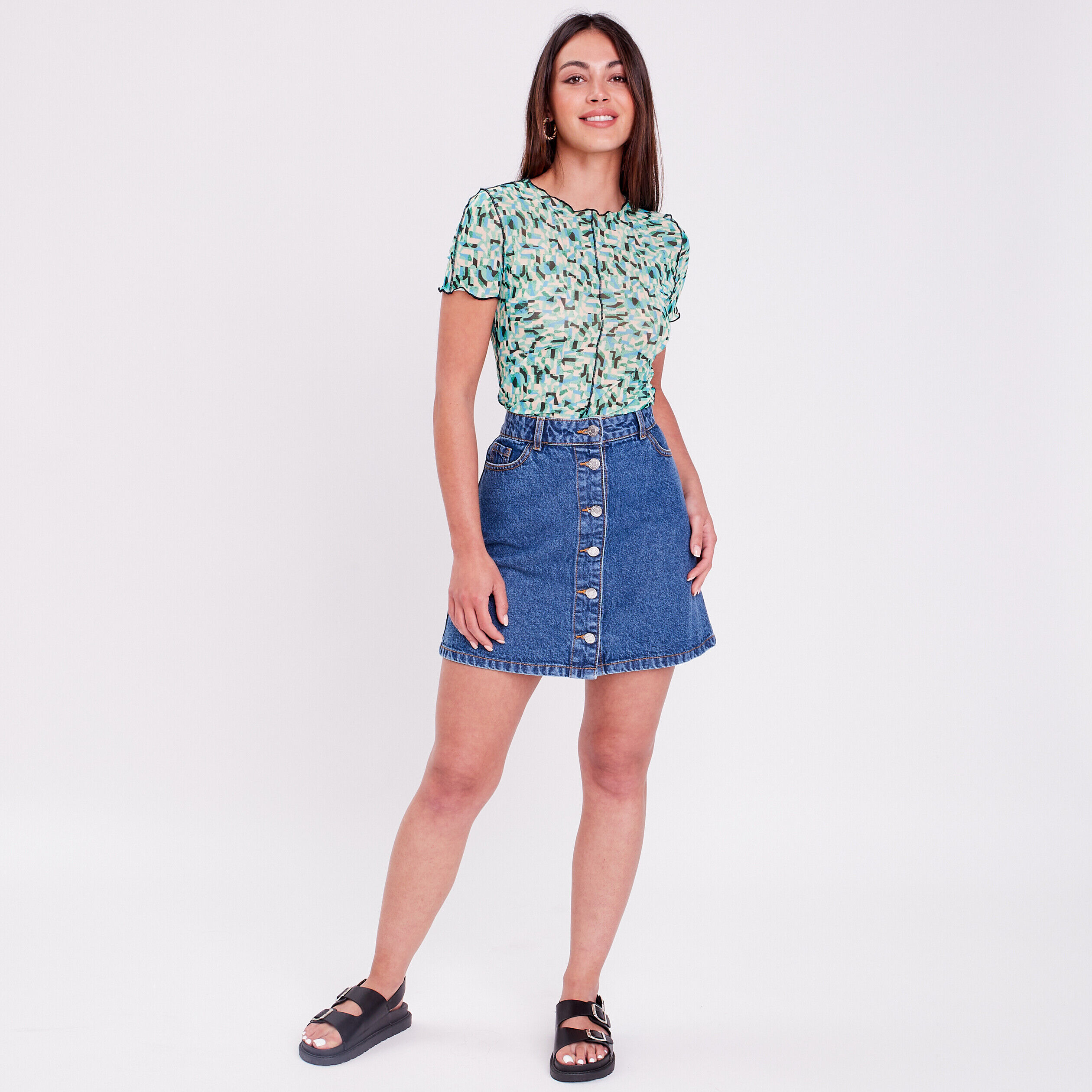T-shirt semi-transparent bleu femme | Cache Cache