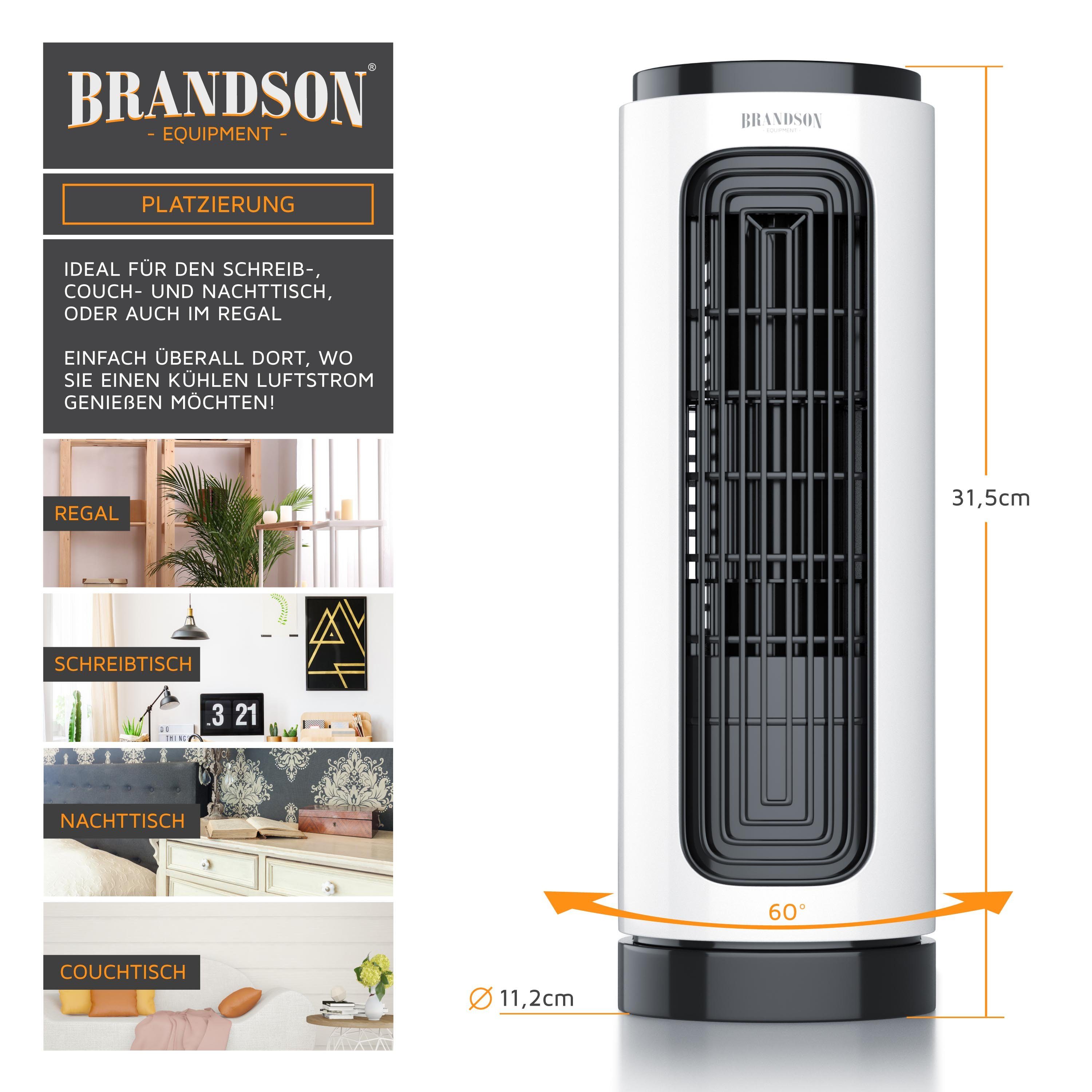 Brandson Turmventilator, Fernbedienung, Oszillation, Tischventilator 20W, kompakt, leise, Timer