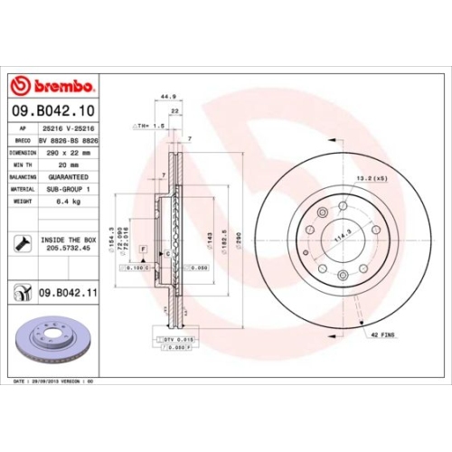 09.B042.11 BREMSSCHEIBE BREMBO VA  VP2 - ATU