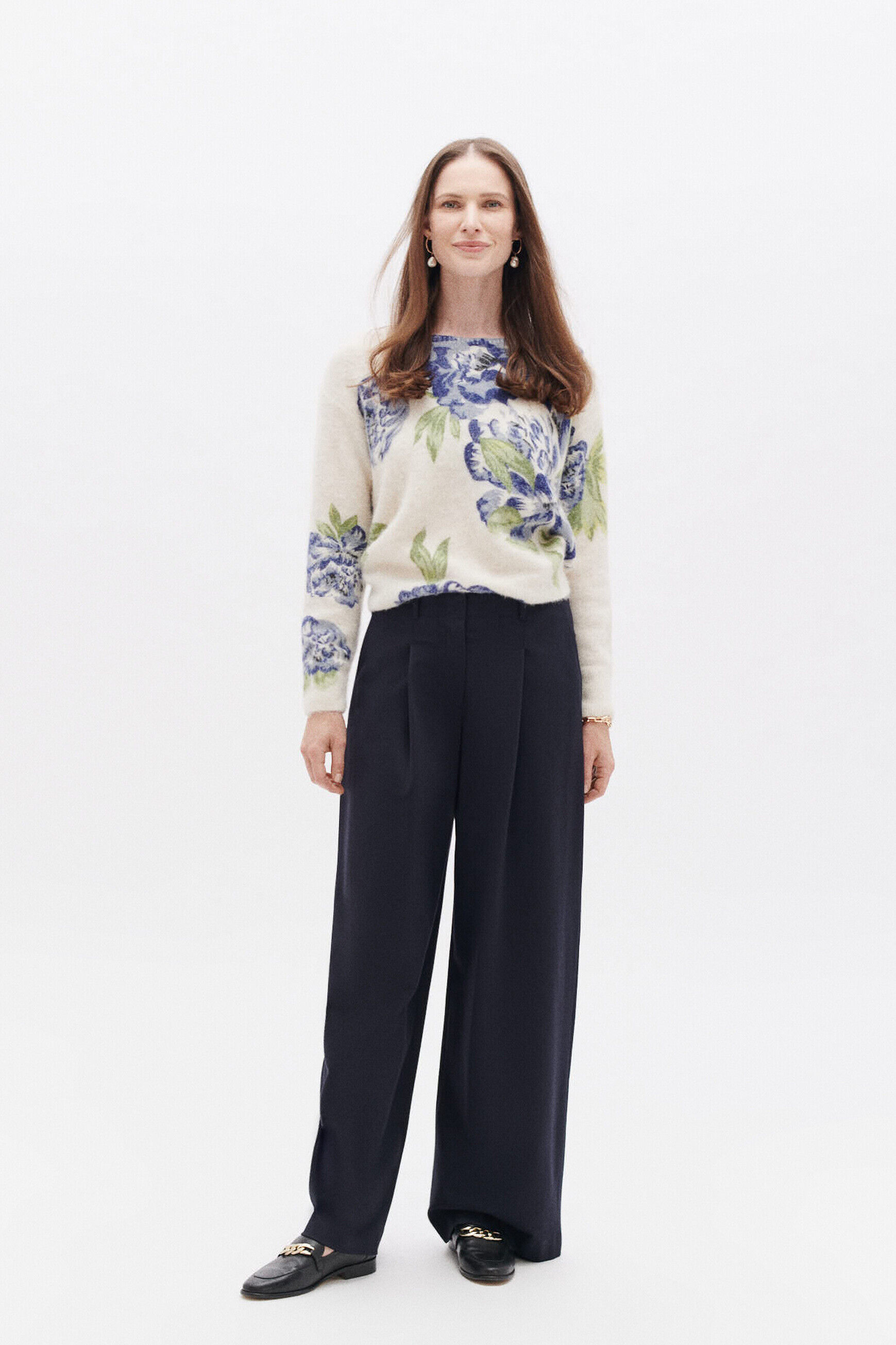 Pantalon principe bleu marine femme