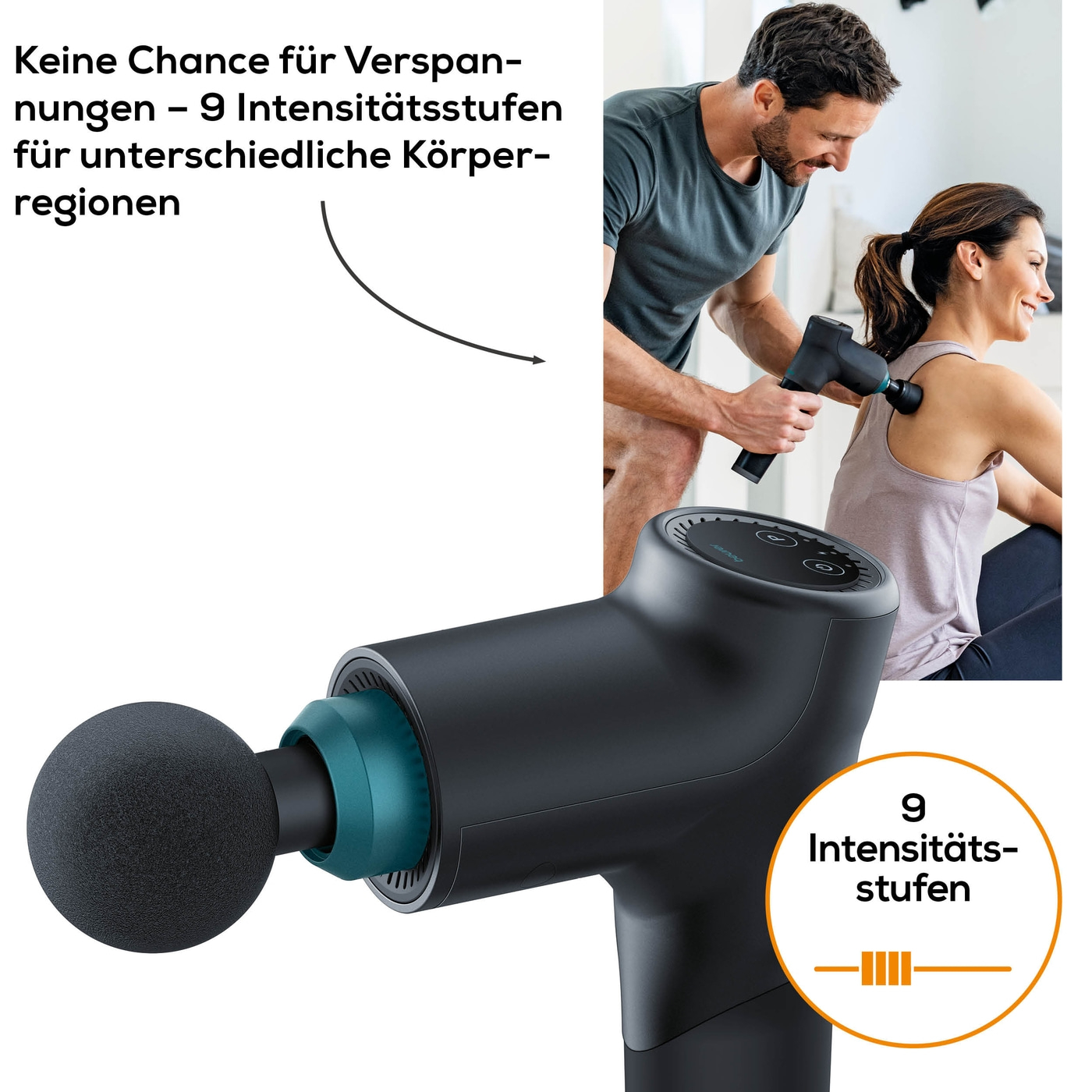 Beurer MG 185 MASSAGE GUN-Ergonomische Massagepistole zur Muskelentspannung mit 5 Aufsätzen & 9 Stufen