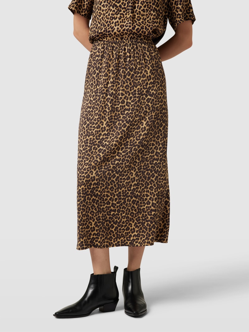 Midirock mit Allover-Animal-Print in camel