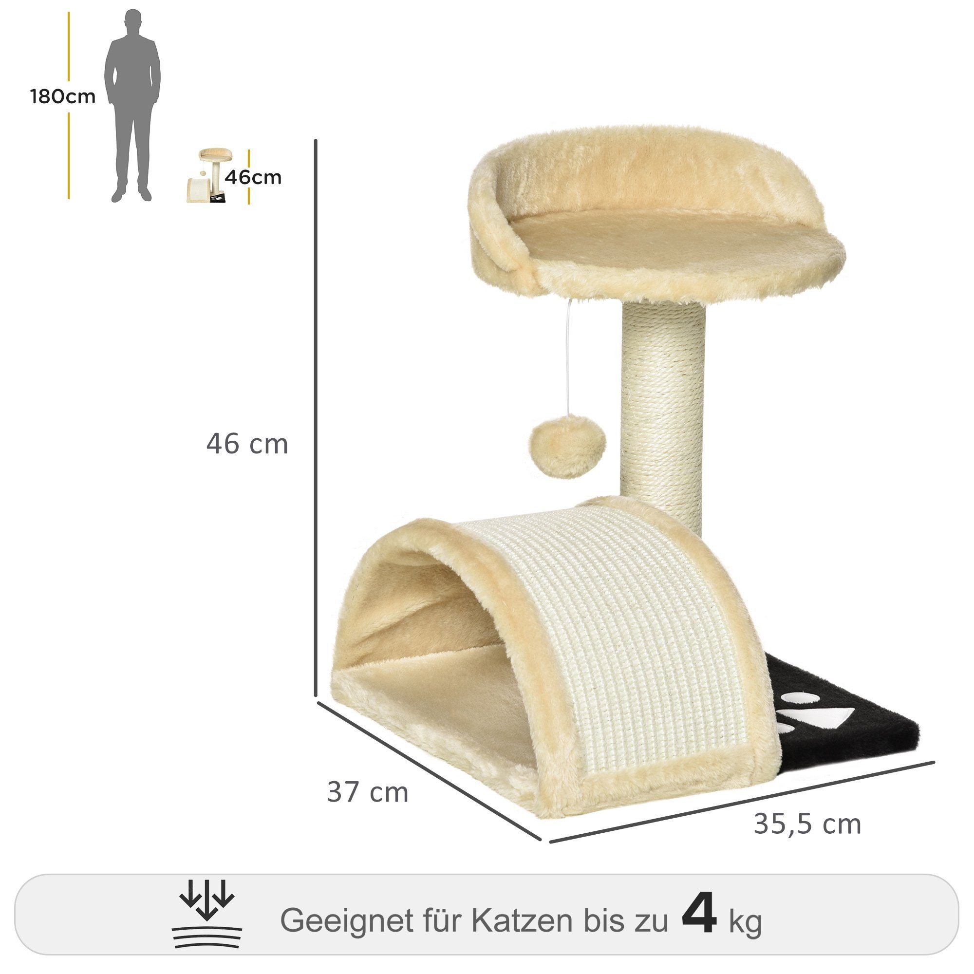 PawHut Kratzbaum Katzenbaum mit Spielbällen Sisalseil-Kratzstangen, Beige, 35.5L x 37B x 46H cm