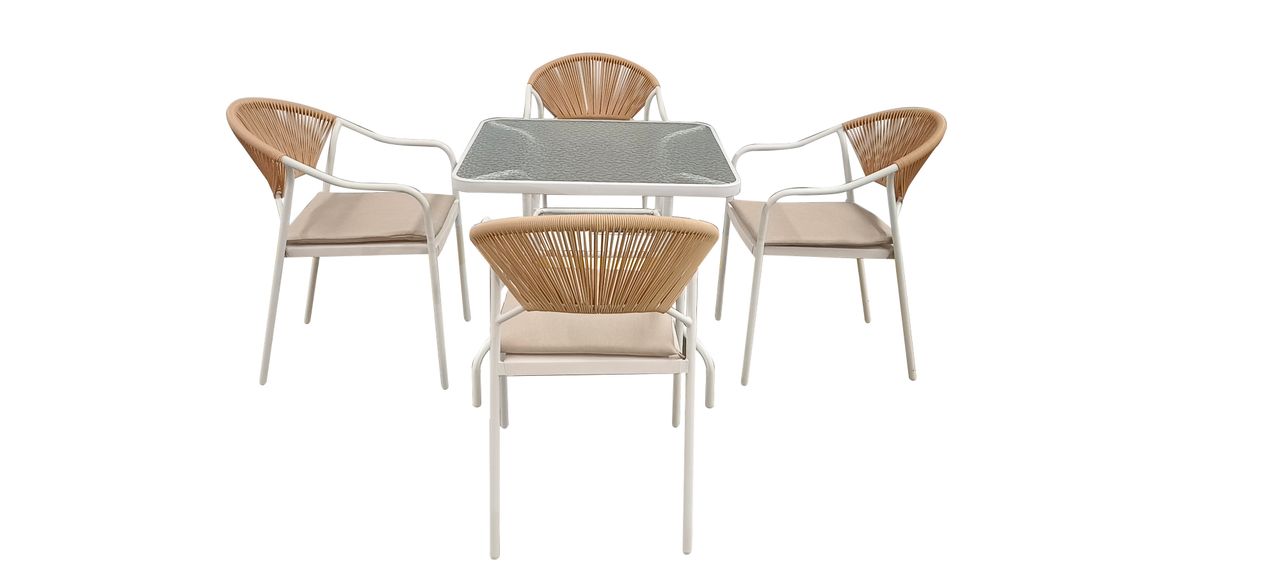 Happy Home Happy Home 5 tlg. Dining Set HGS34-BEI helles Rattan mit Sitzkissen in Beige