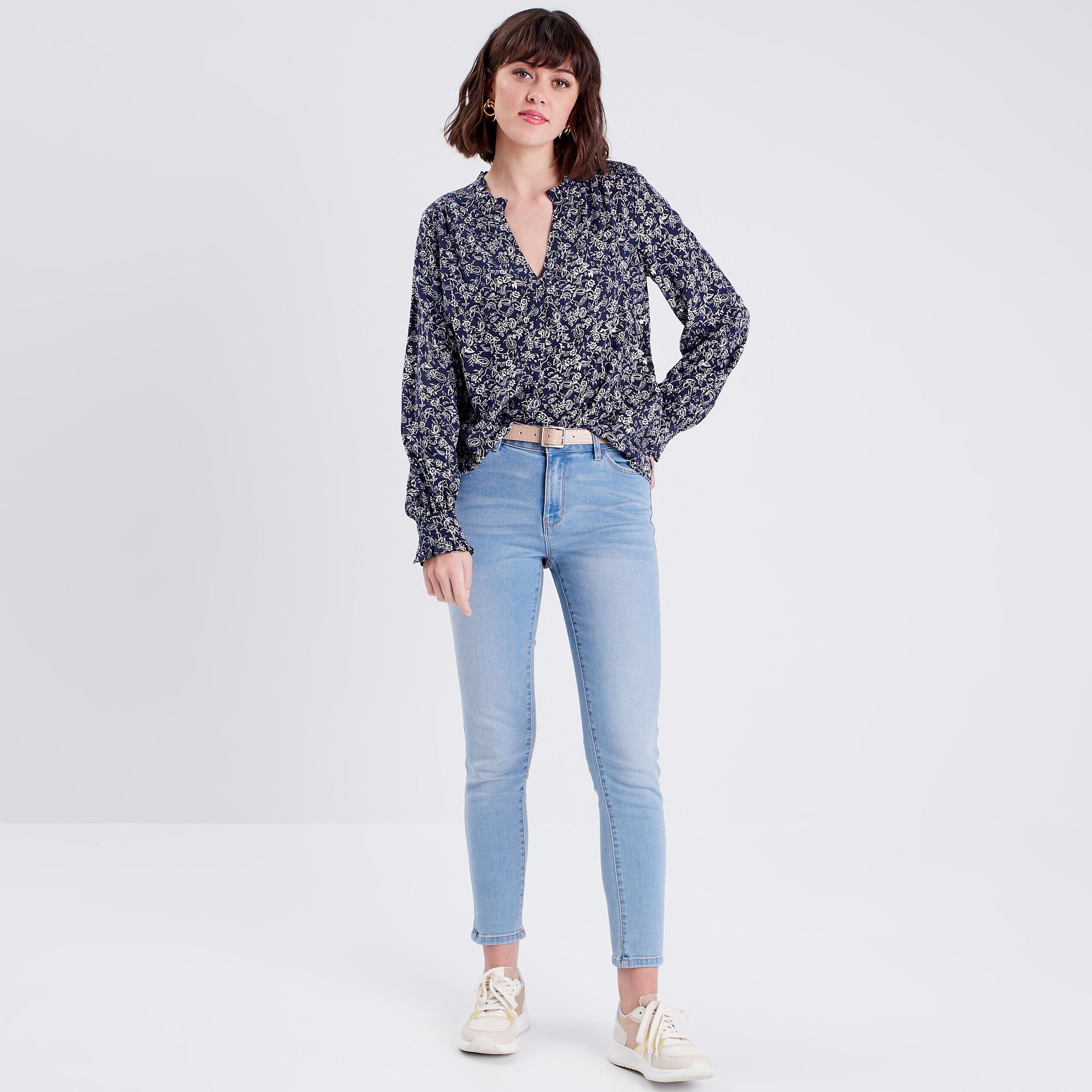 Blouse manches longues bleu marine femme | Cache Cache