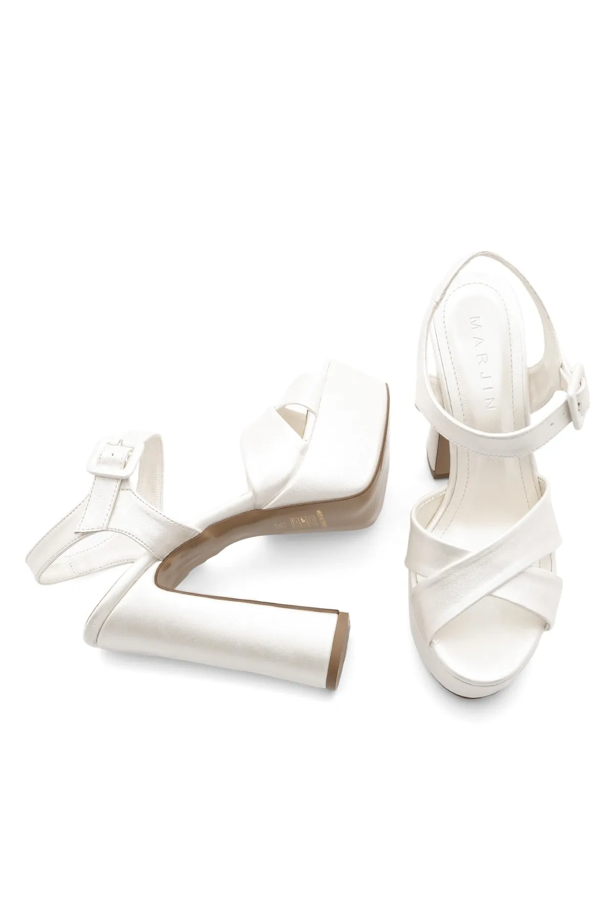 Marjin  Damen Plateauschuhe mit Absatz Abendschuhe Hochzeitsschuhe Barve Perlmutt