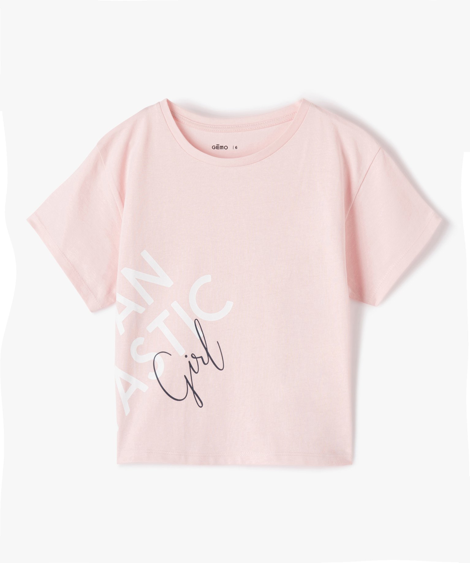 Tee-shirt fille à manches courtes coupe courte et large rose | GEMO