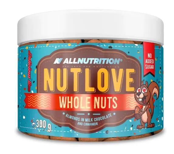 „Allnutrition Nutlove“ riešutai su cinamonu ir migdolais pieniškame šokolade, 300 g