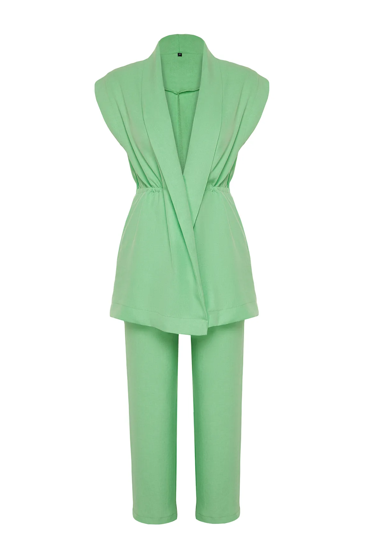 Trendyol Modest  Grüner Kimono-Hosen-Webanzug in Leinenoptik mit interner Krawatte TCTSS23US00061
