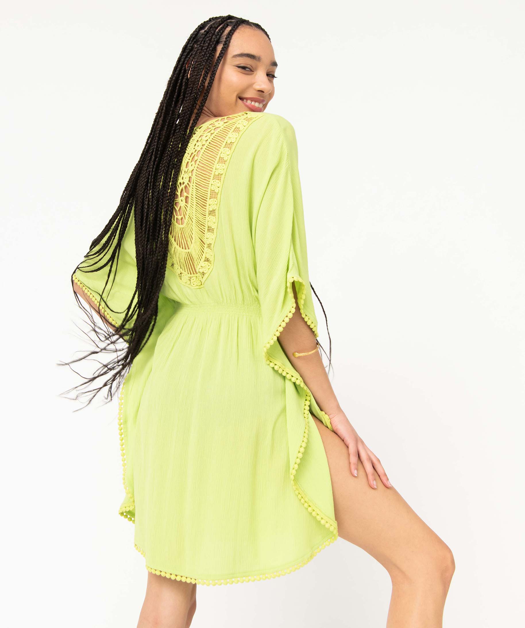 Robe de plage femme avec dos en dentelle vert | GEMO