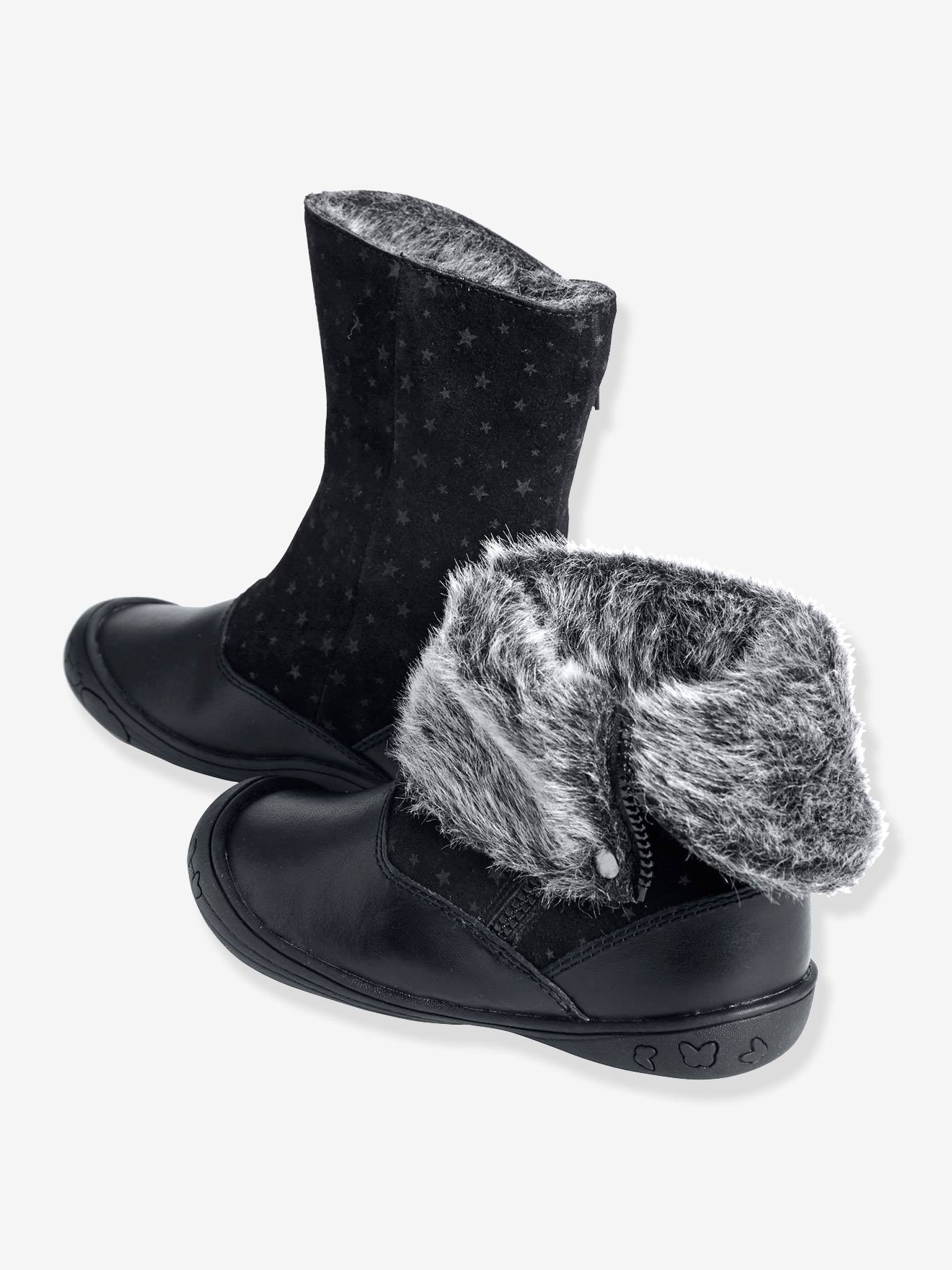 Mi-bottes cuir fille noir