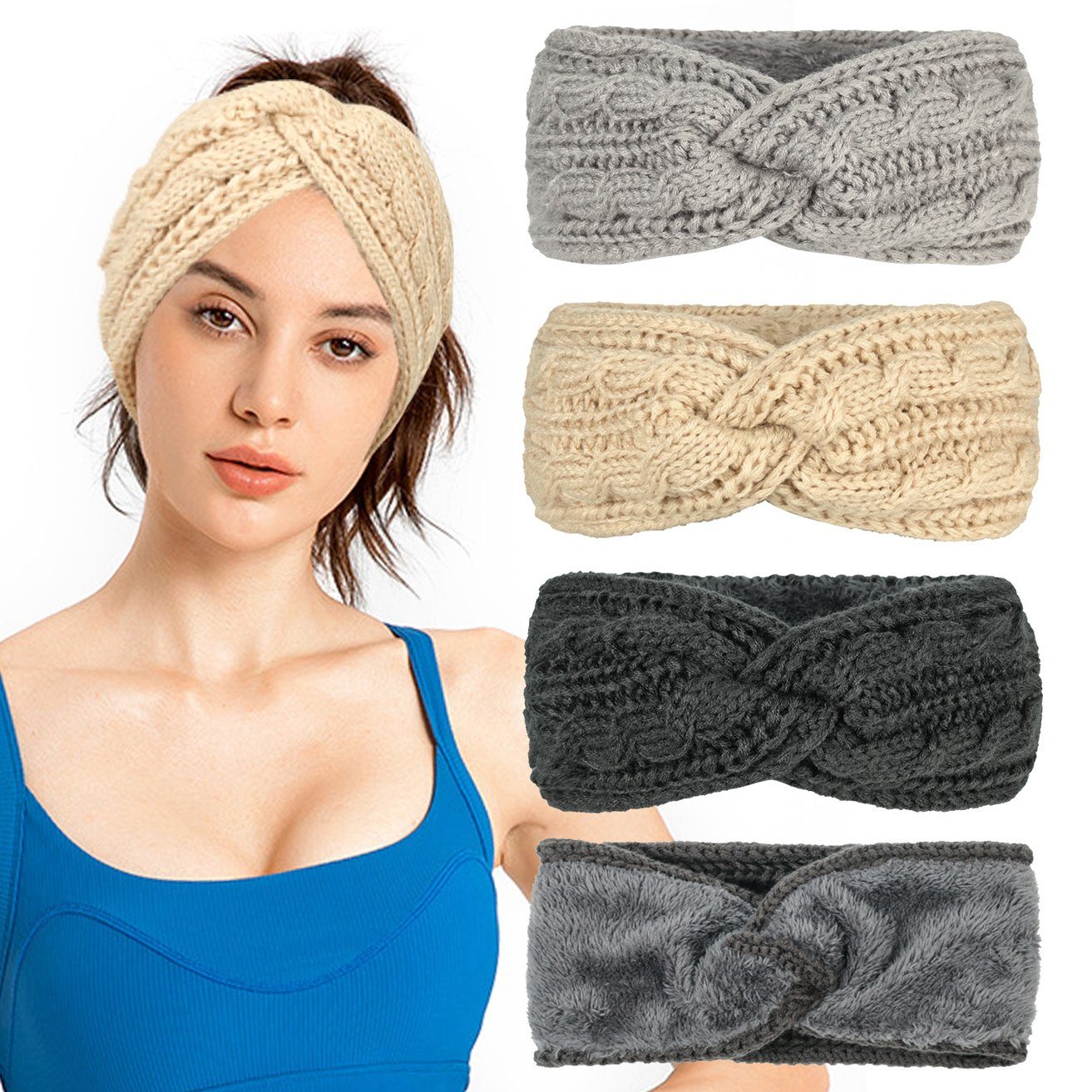 HOHEA H Haarband Winter-Stirnbänder für Damen, rosa Stirnbänder, verschiedene Farben, 1-tlg., Thermo-Strickohr-Stirnband, Sport-Stirnband, Gestricktes Stirnband mit Plüschfutter für den Herbst, Sport-Stirnband