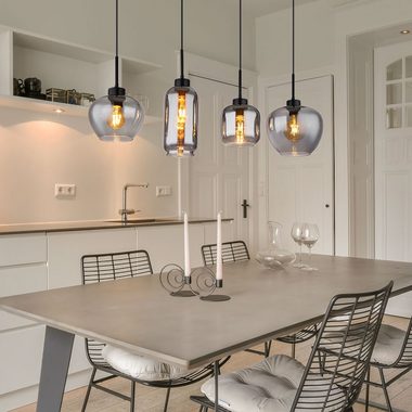 Globo Pendelleuchte, Leuchtmittel nicht inklusive, Hängeleuchte Rauchglas Glas Esszimmerlampe schwarz 4 Flammig E27