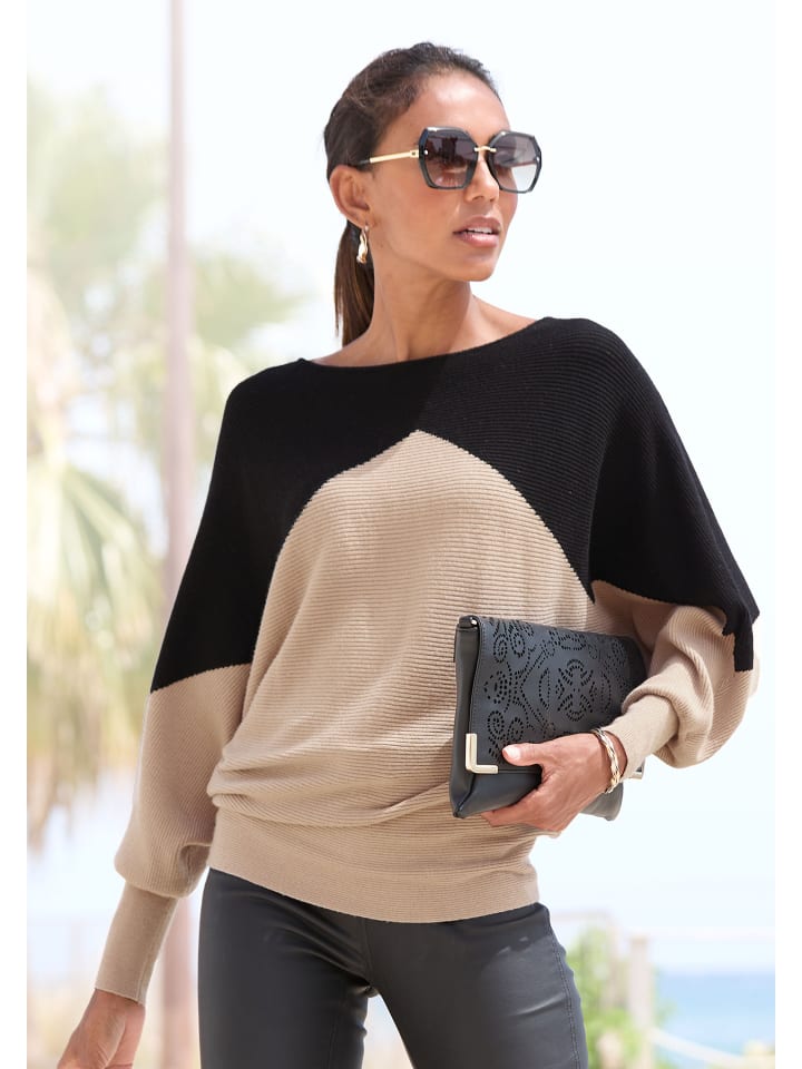 LASCANA Strickpullover in schwarz-sand günstig kaufen