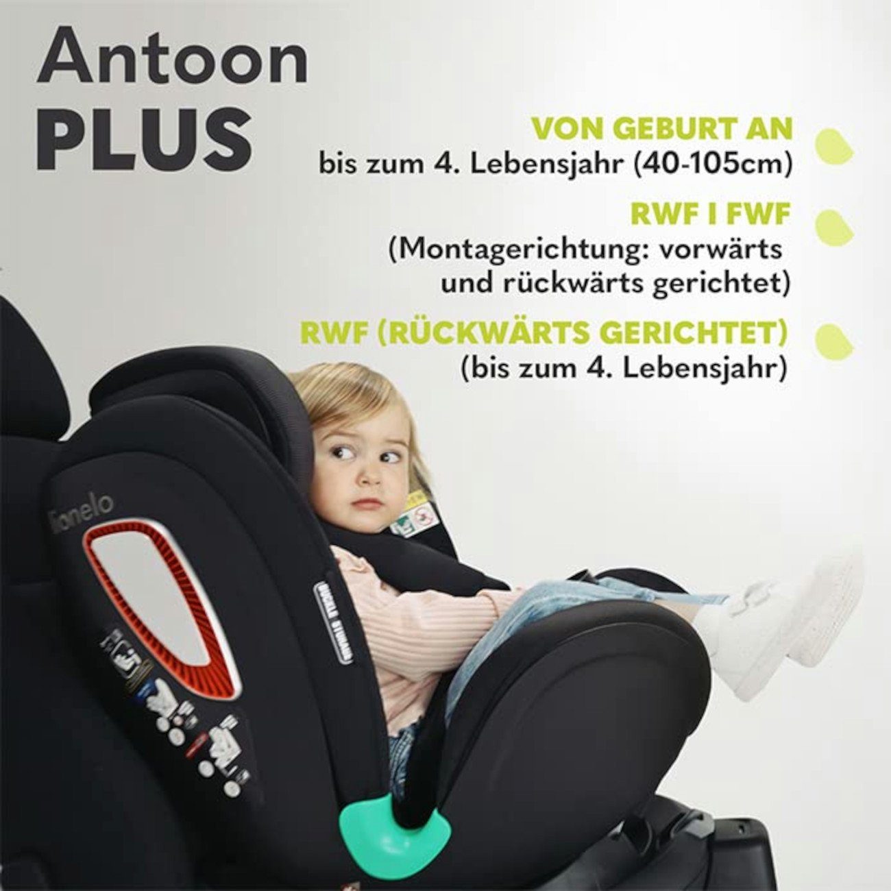 lionelo Autokindersitz ANTOON PLUS, ab: ab Geburt, bis: bis 3 Jahre, ab: 0,00 kg, bis: 18,00 kg, (einstellen), I-Size ISOFIX 360° Liegeposition 0 bis 18kg