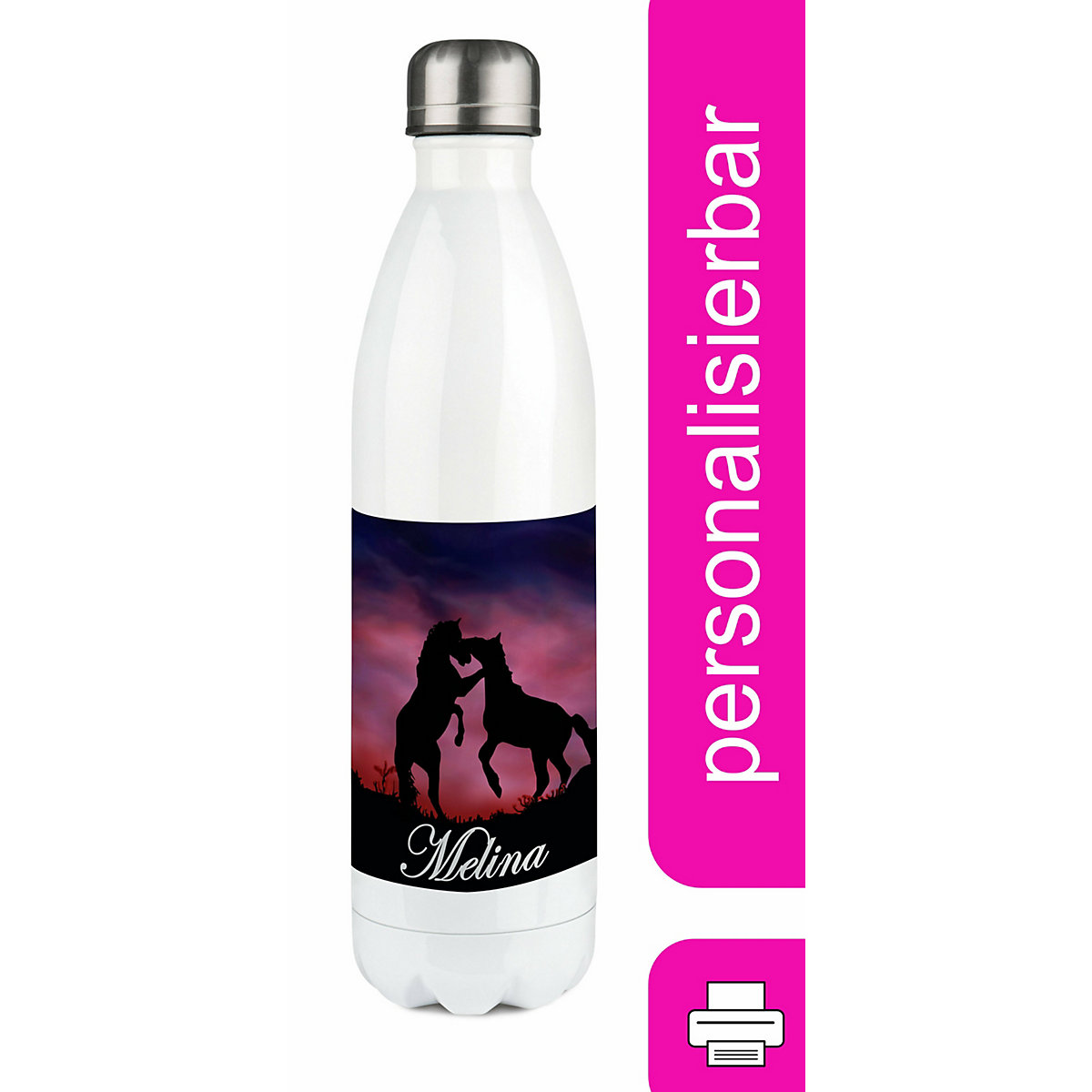 Edelstahl Kinder Thermoflasche / Trinkflasche bunt Pferde Spülmaschinenfest, Auslaufsicher, Bruchfest, Doppelwandig, Für Heißgetränke geeignet, Mit Deckel, Isoliert