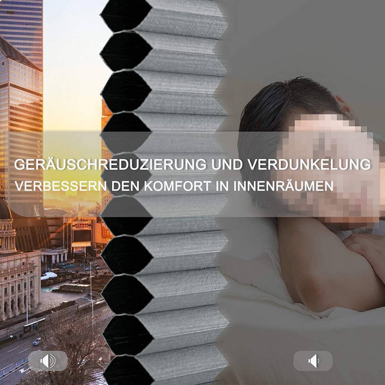 Plissee, Woltu, verdunkelnd, Klemmfix, verspannt, Wabenplissees ohne Bohren