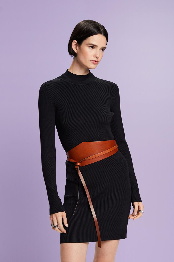 Minikleid aus Rippstrick mit Stehkragen