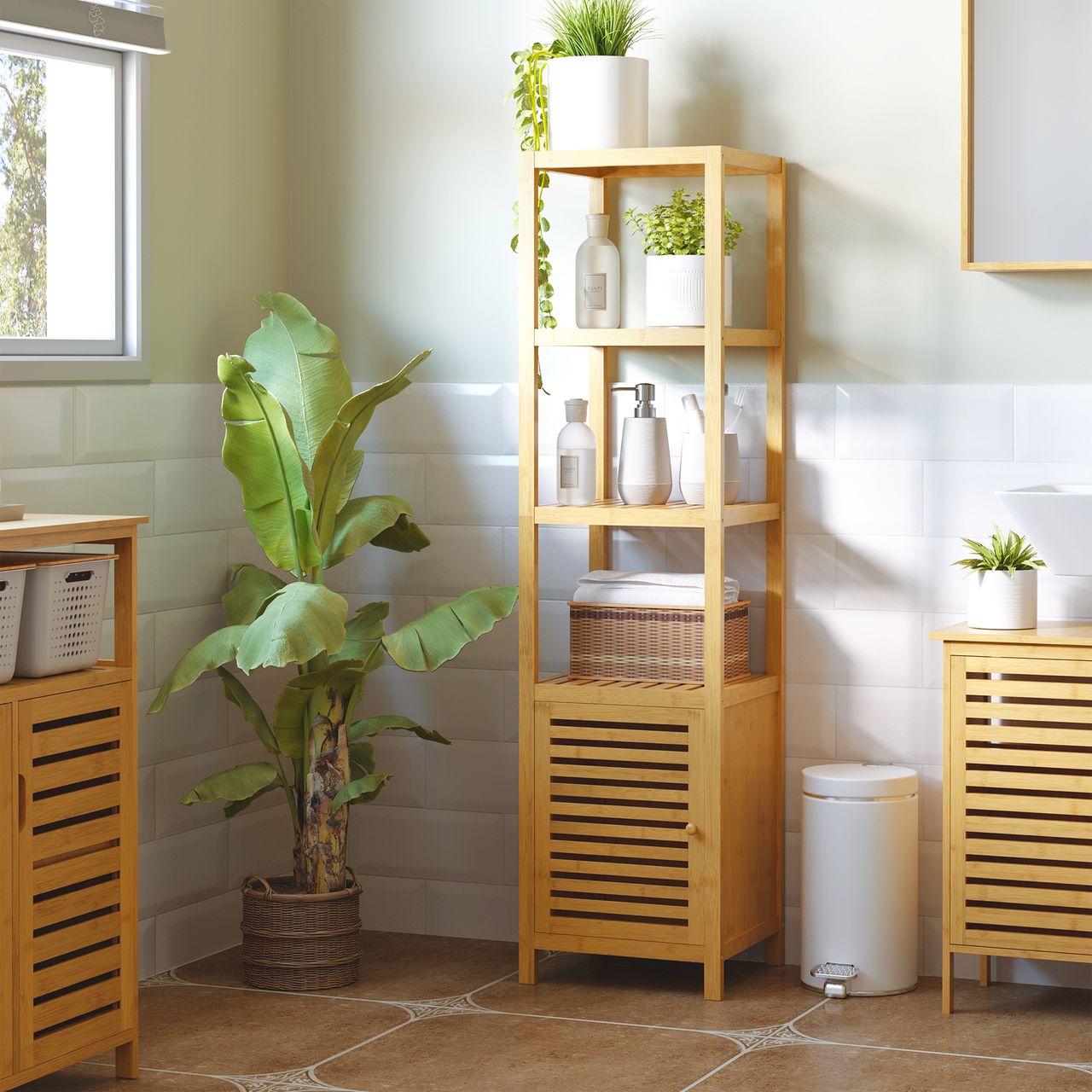 HOMCOM Badschrank Badezimmerschrank mit 3 offenen Fächern für Badezimmer, Natur