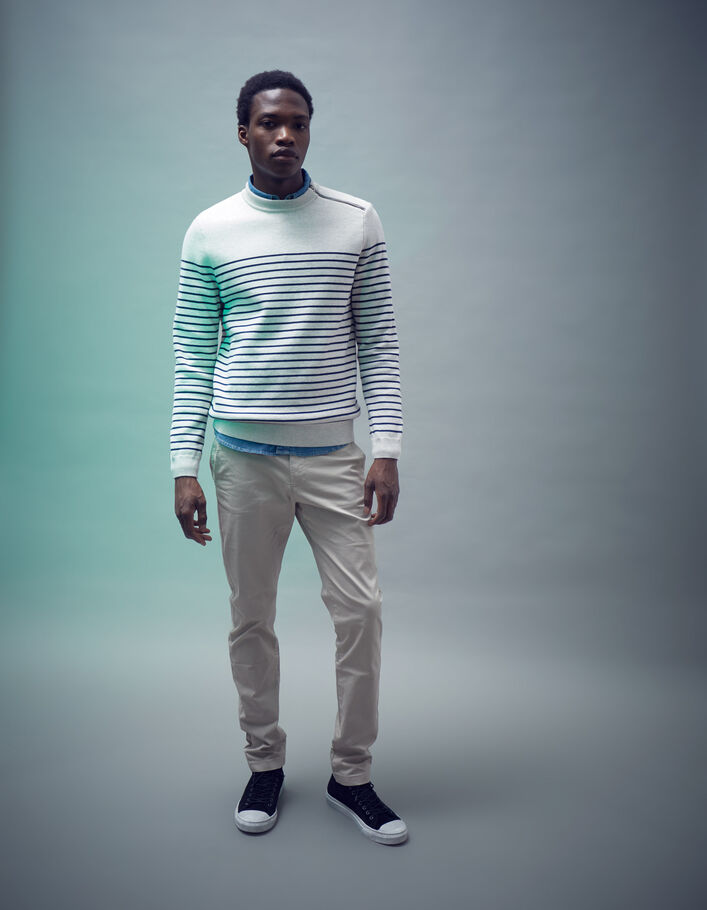 Pull marinière coloris naturel à col zippé Homme