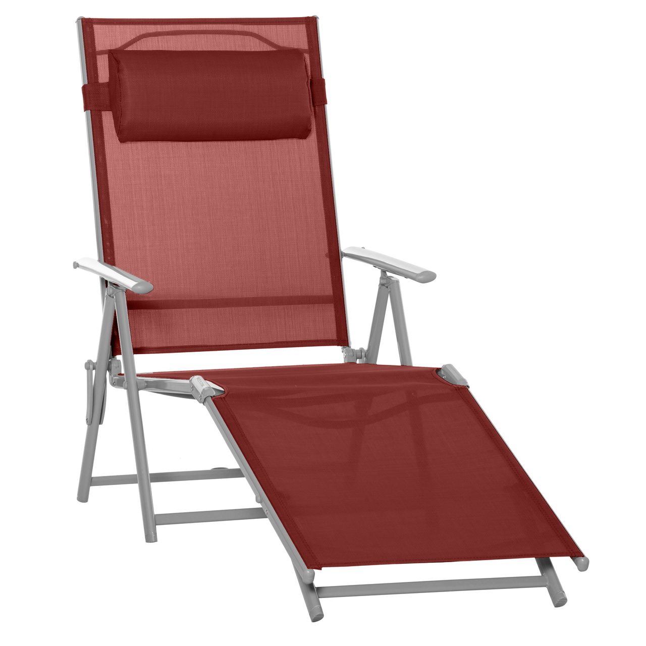 Outsunny Sonnenliege Liegestuhl mit Kopfkissen, Gartenliege für Balkon, Mesh Rot
