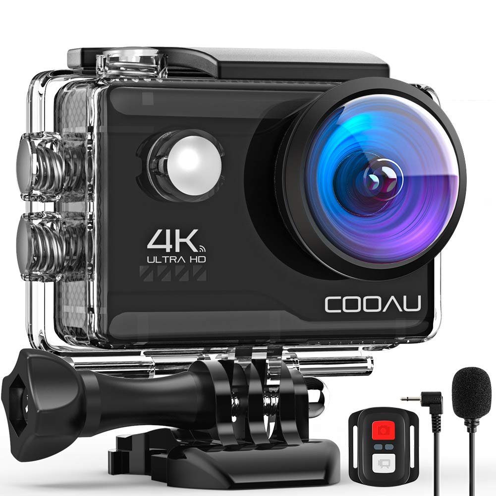 COOAU Action Cam HD 4K 20MP WiFi mit externem Mikrofon Unterwasserkamera 40M Action Cam (4K Ultra HD, 2,4G WLAN (Wi-Fi), 2,0-Zoll-Bildschirm,mit Fernbedienung EIS Stabilisierung Kamera, Einstellbar 170° Weitwinkel, mit Fernbedienun, 2 Akkus 1200mAh)