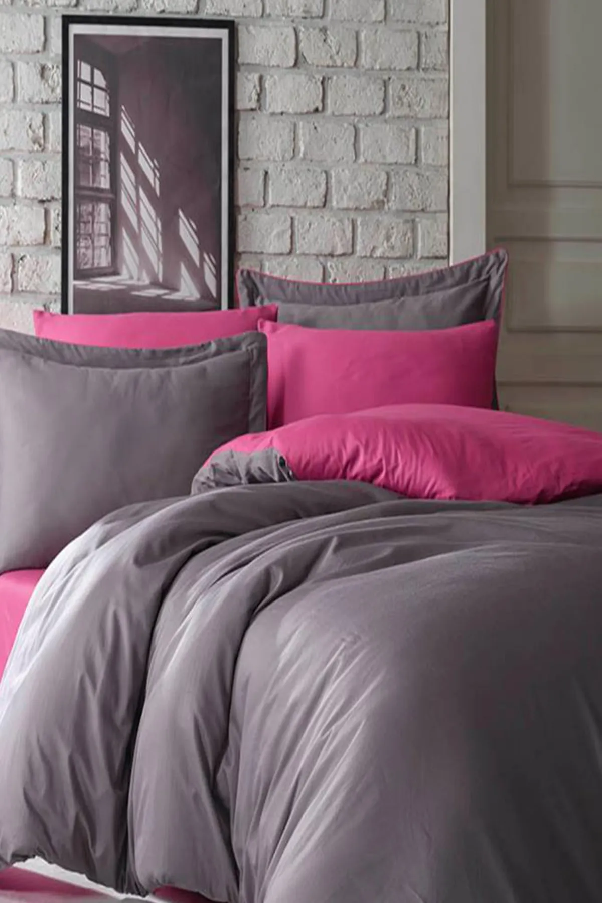 Dantela  Tuana-Bettbezug-Set für Einzelbett, Baumwollsatin, Fuchsia