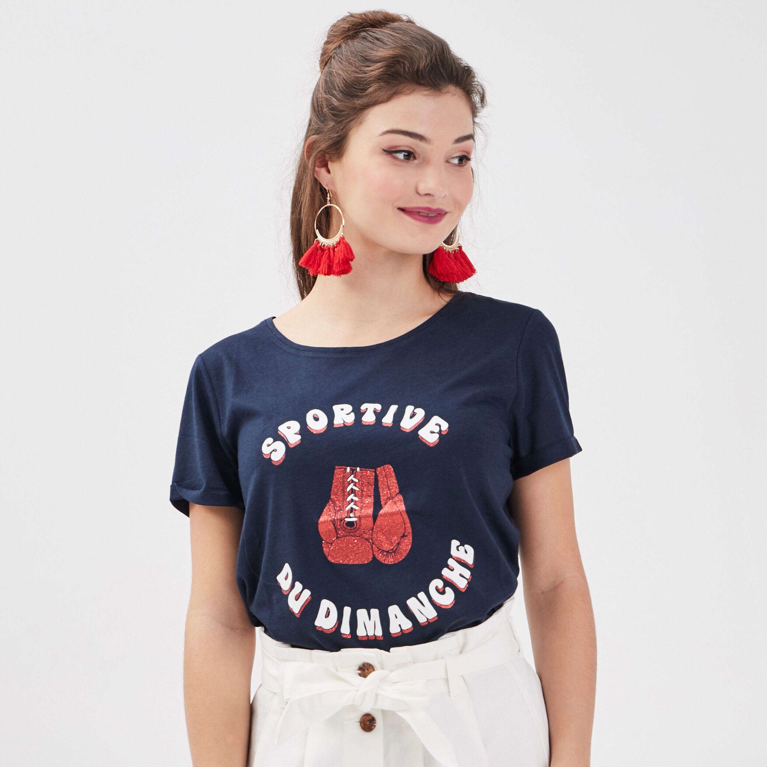 T-shirt manches courtes bleu marine femme | Cache Cache