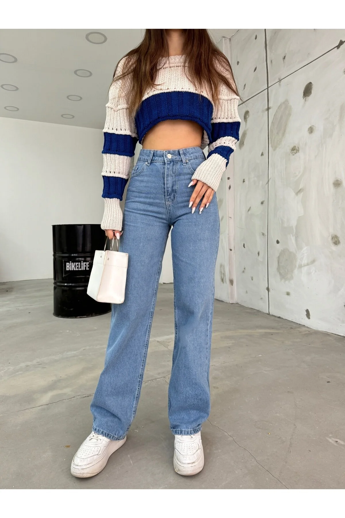 BİKELİFE  Blaue Palazzo-Jeans mit hoher Taille