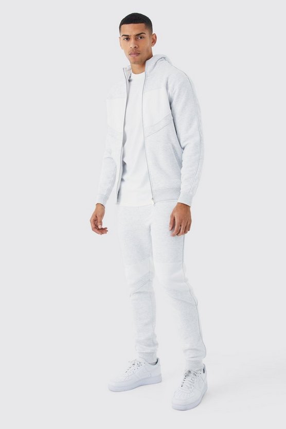 Slim-Fit Colorblock Trainingsanzug mit Trichterkragen und Kapuze