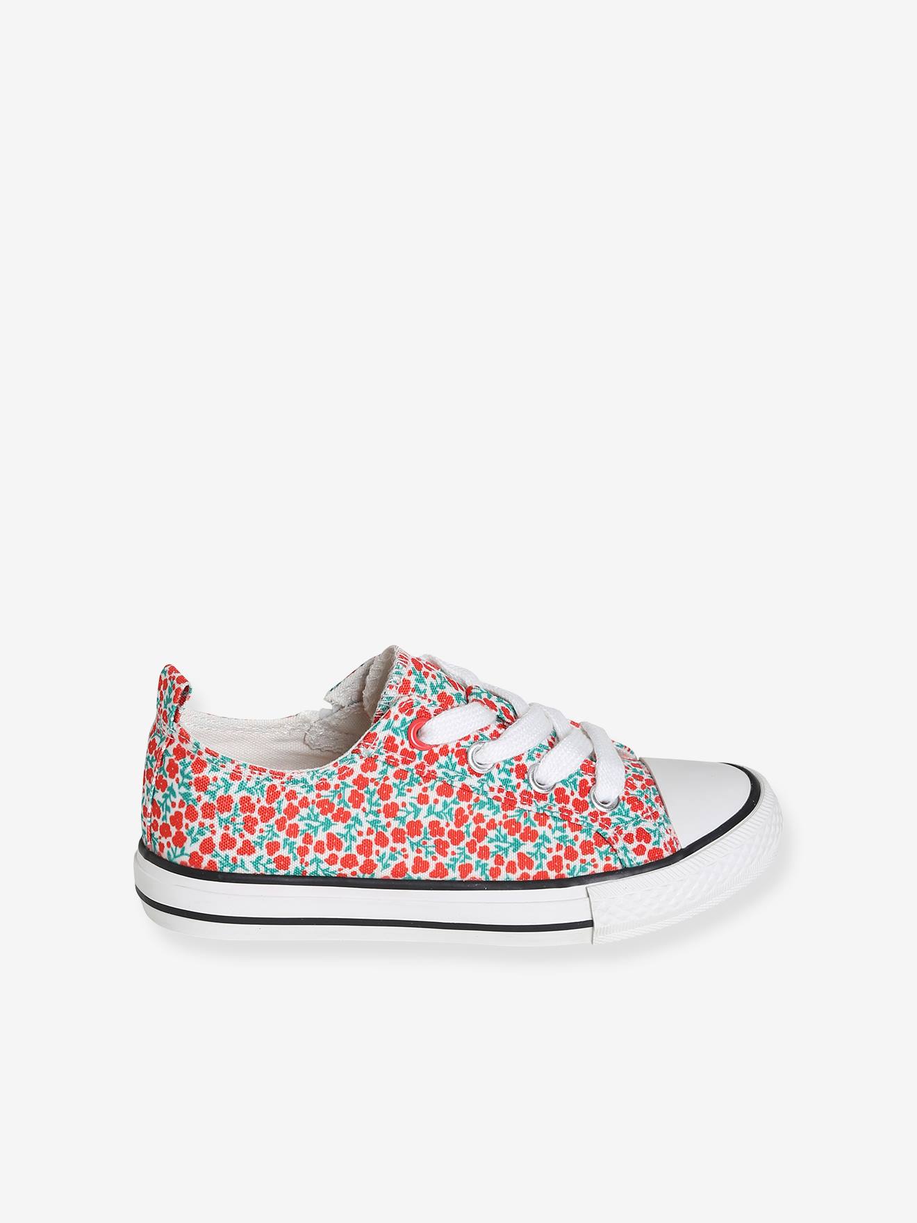 Baskets fille en toile fantaisie broderie anglaise rose