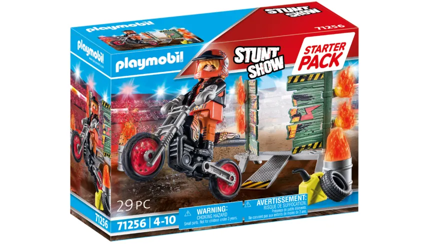 PLAYMOBIL 71256 - Starter Pack Stuntshow Motorrad mit Feuerwand