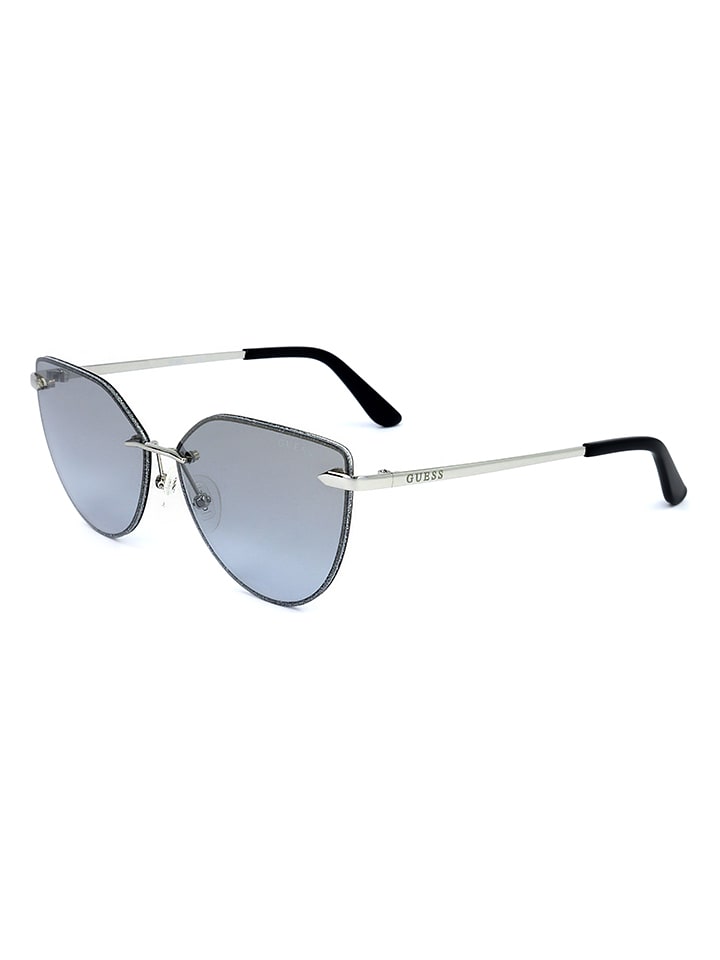 Guess Damen-Sonnenbrille in Schwarz-Silber/ Hellblau günstig kaufen 58
