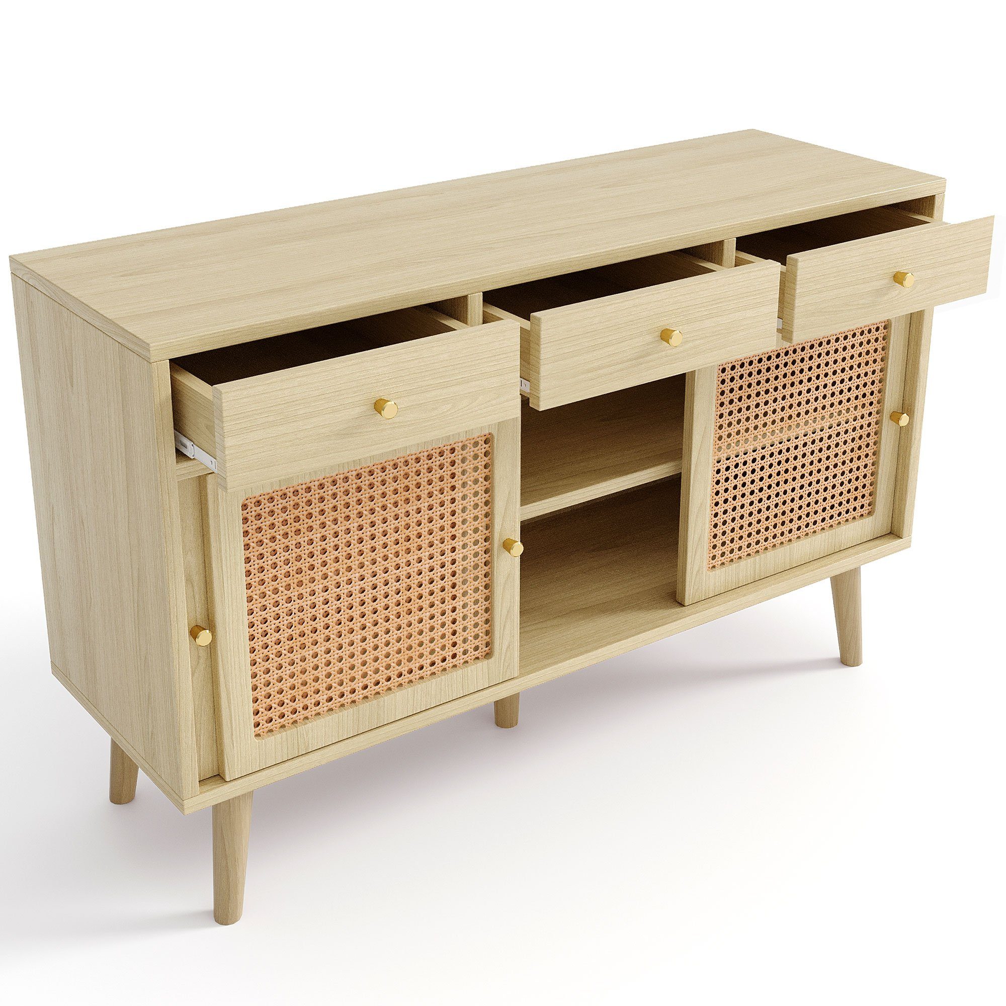 OKWISH Sideboard Sideboard mit verstellbaren Einlegböden, Kommode mit 3 Schubladen und 3 Schwebetüren