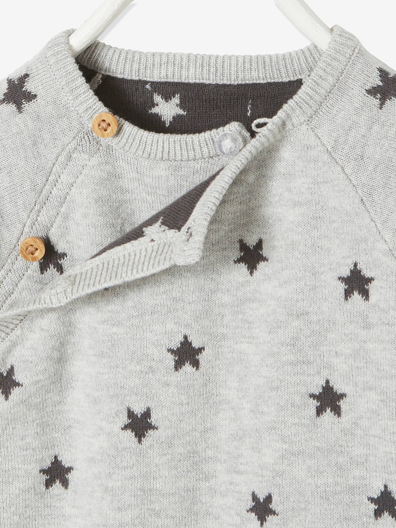 Ensemble 4 pièces bébé : pull + pantalon + bonnet + moufles gris clair chiné