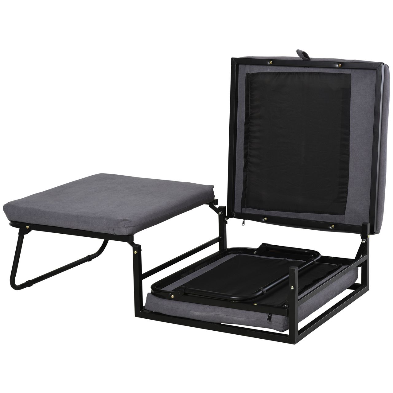 HOMCOM Gästebett klappbar, 2-in-1 Klappbett Hocker, Verstellbare Kopfteilhöhe, Polyester Stahl Schaumstoff, Grau, 192 x 68 x 37 cm