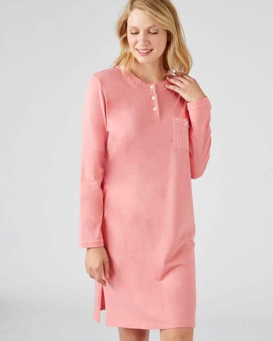 Chemise de nuit manches longues, maille jersey, 95 cm