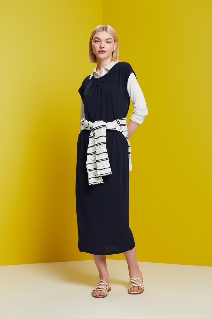 Crêpe-Midikleid mit Tunnelzug