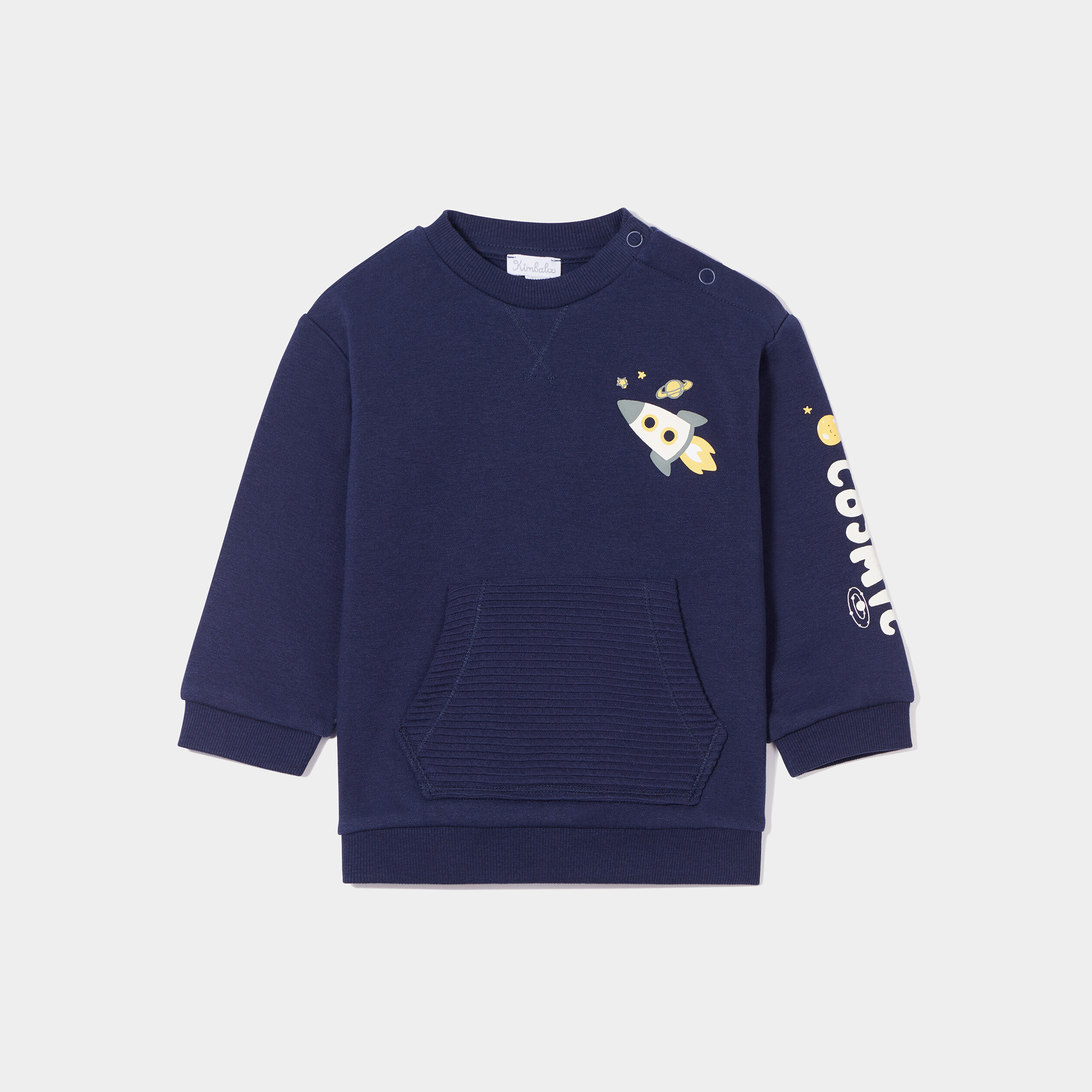 Sweat épaule boutonnée avec poche bleu marine bébé garçon | La Halle