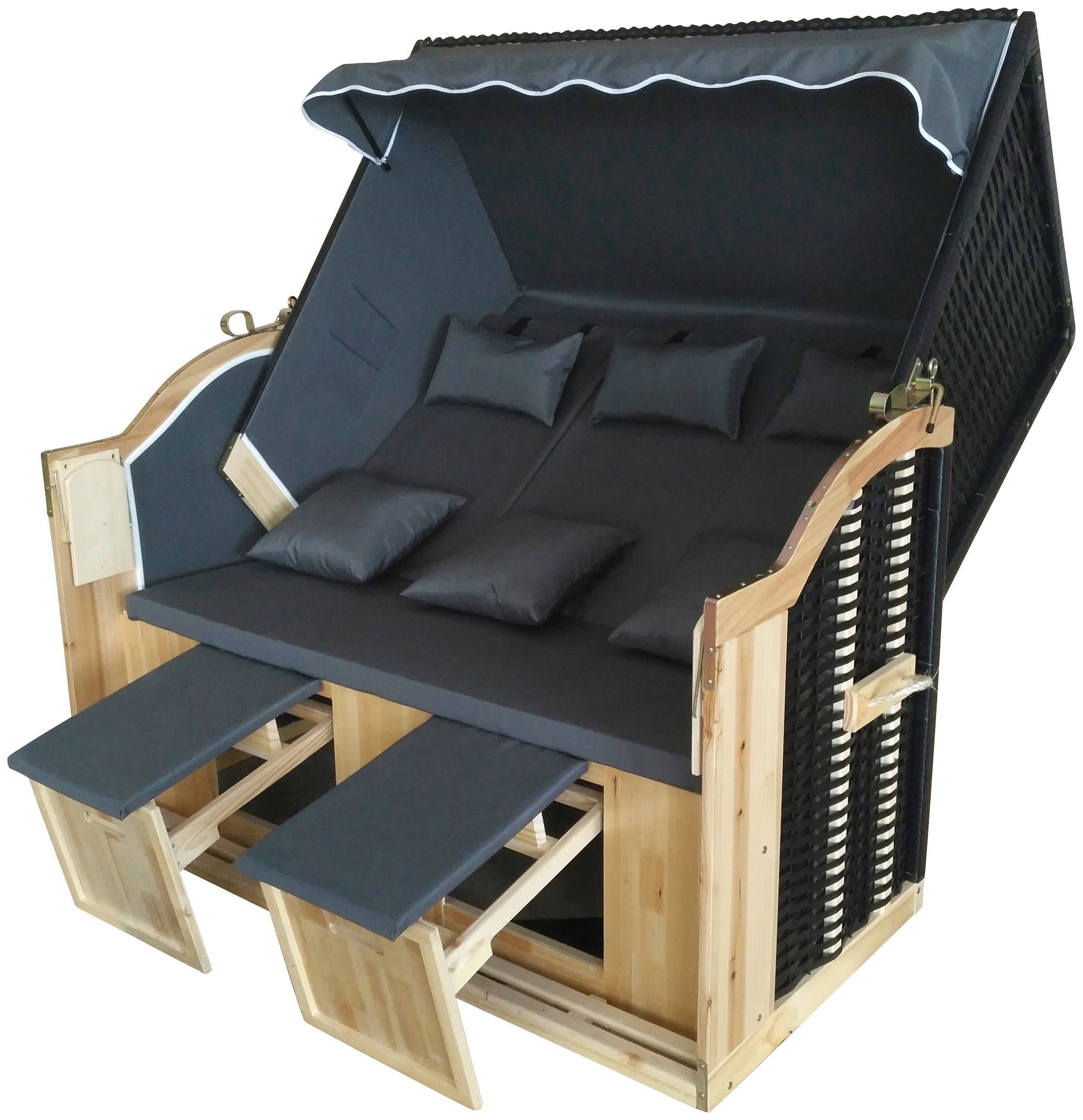 KONIFERA Strandkorb Spiekeroog, BxTxH: 150x72x160 cm, Halblieger, Ostsee-Modell, 3-Sitzer, inkl. Klapptisch