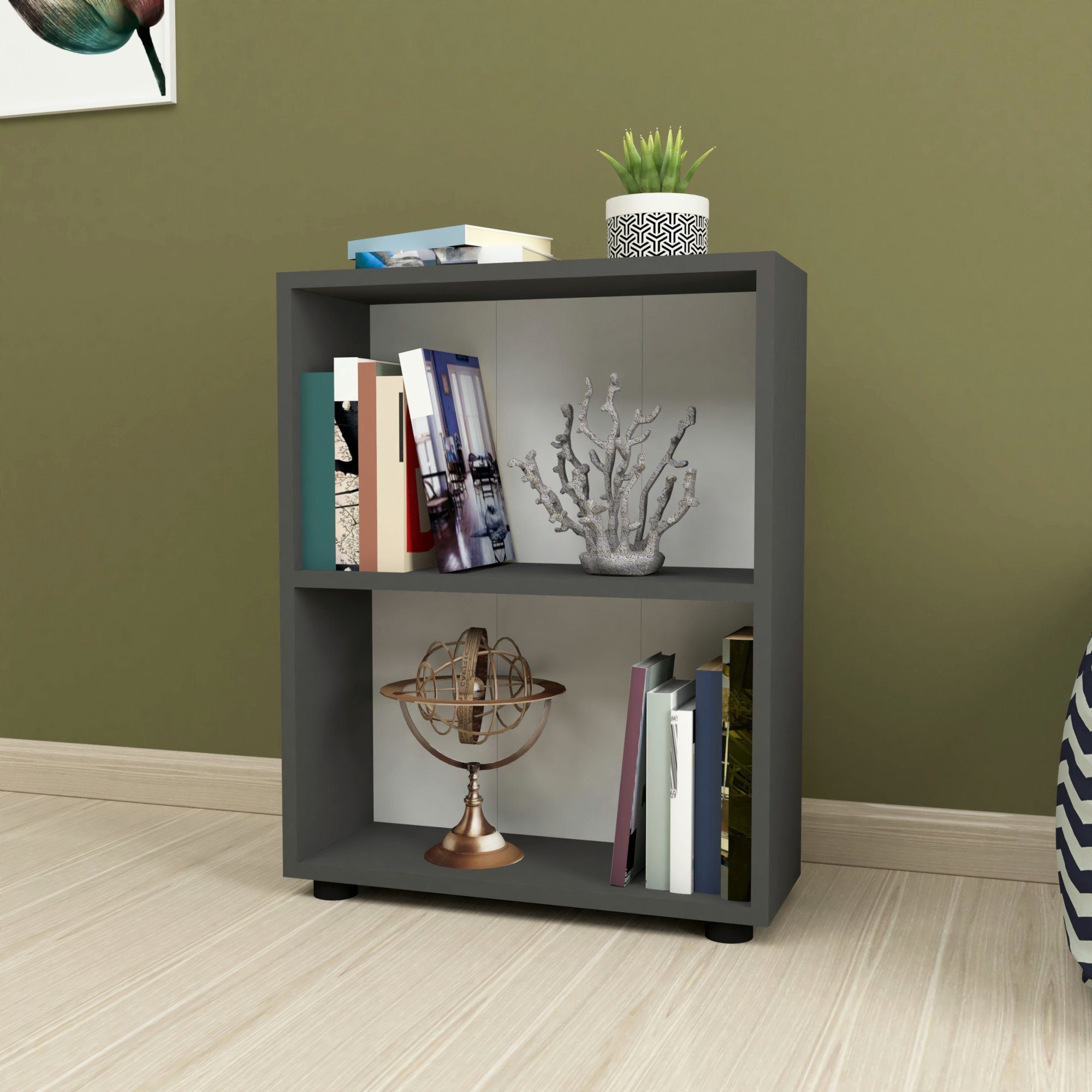 en.casa Bücherregal, Vara Standregal mit 2 Ebenen Wohnzimmerregal 72x55x20cm Anthrazit