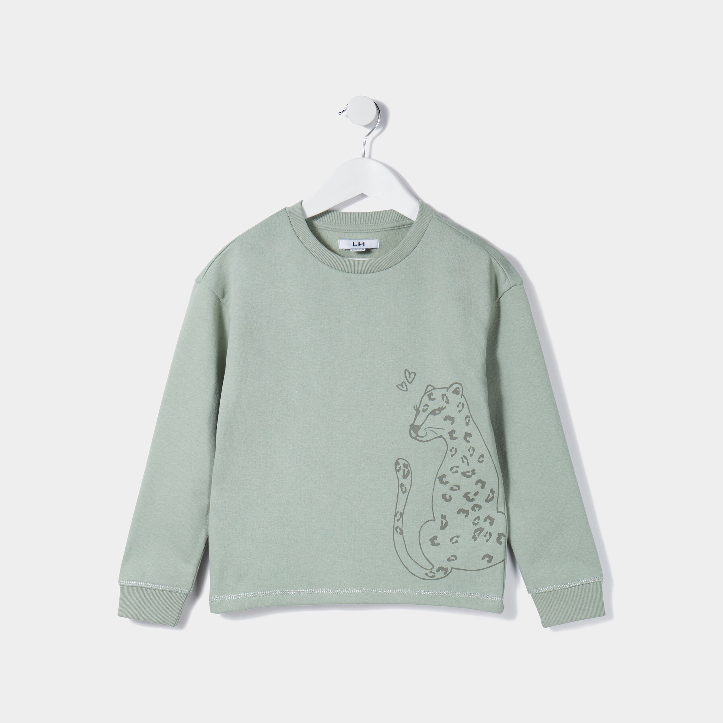 Sweat manches longues col rond vert kaki fille | La Halle