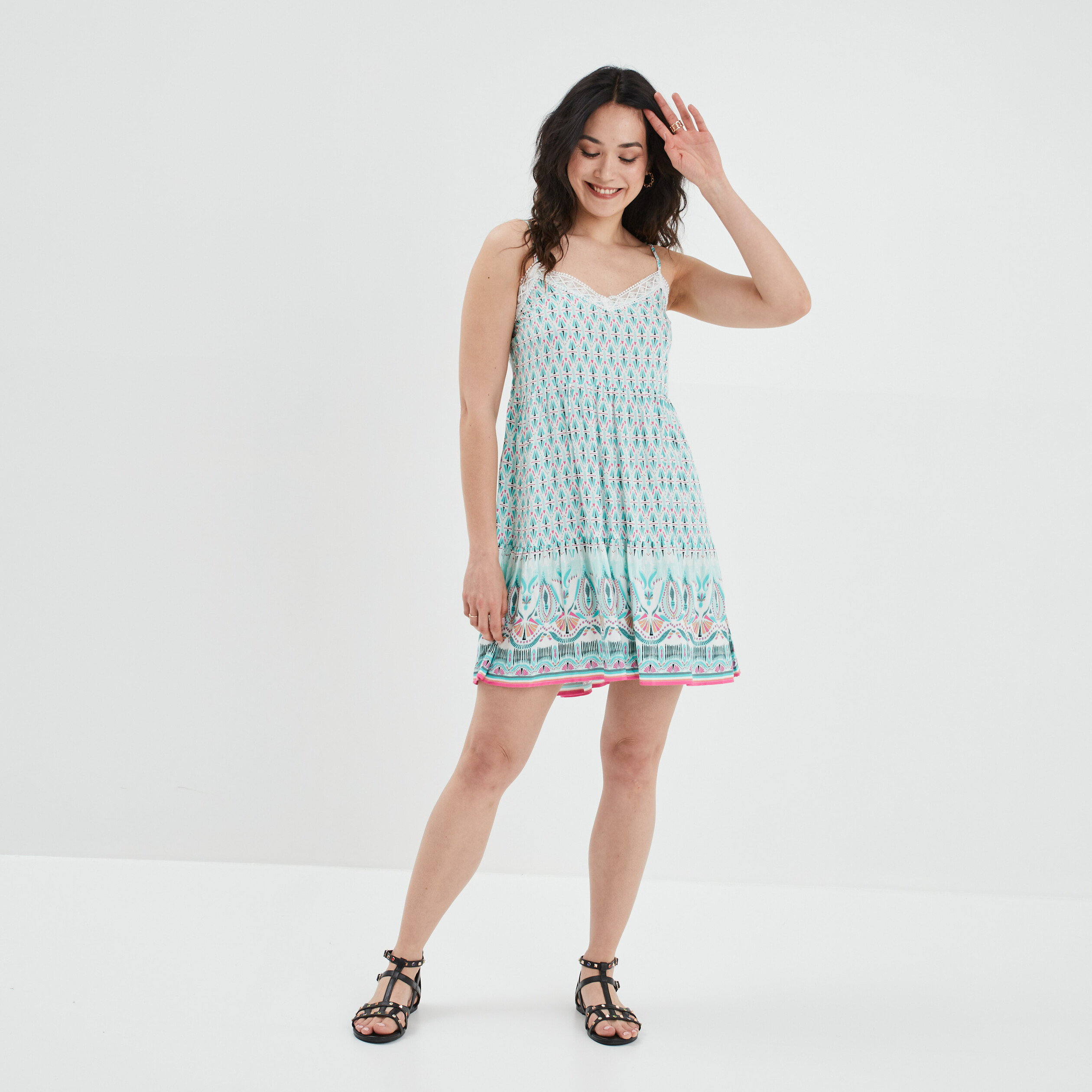 Robe évasée volantée à bretelles ecru femme | La Halle