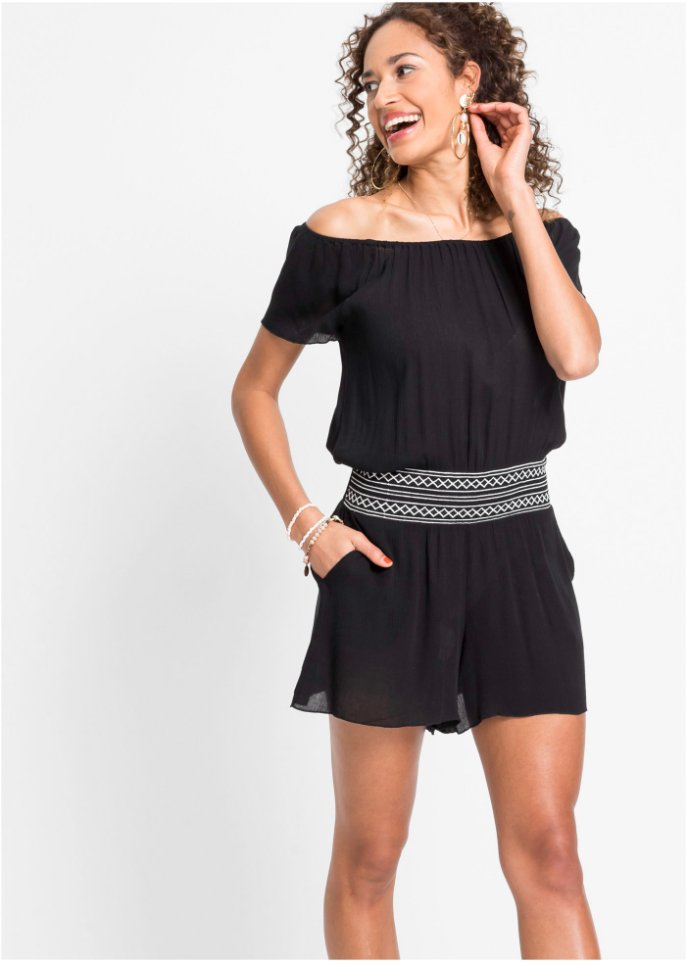 Jumpsuit gecrincelt mit Stickerei