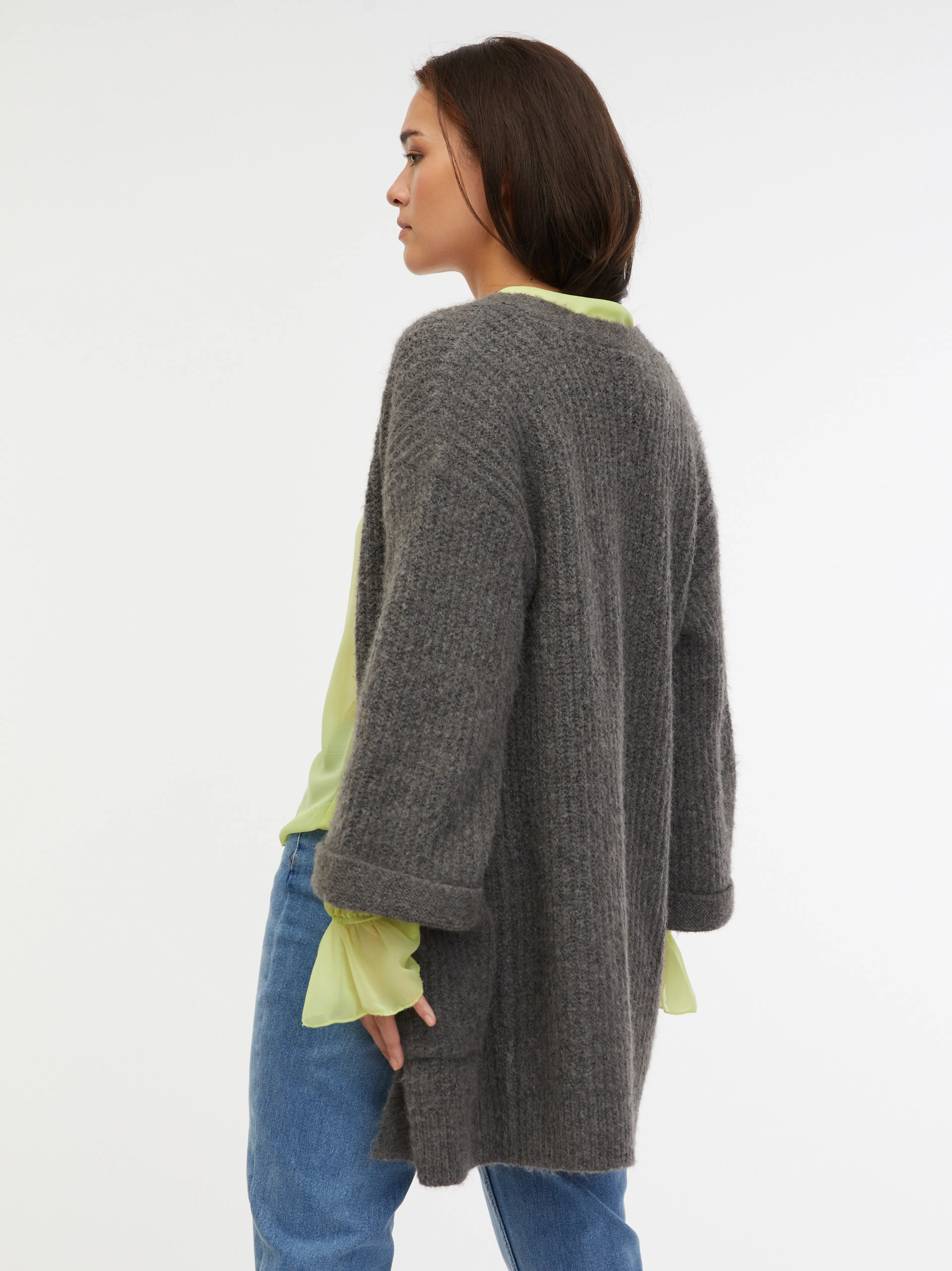 Dunkelgraue Damen-Strickjacke in Übergröße ORSAY
